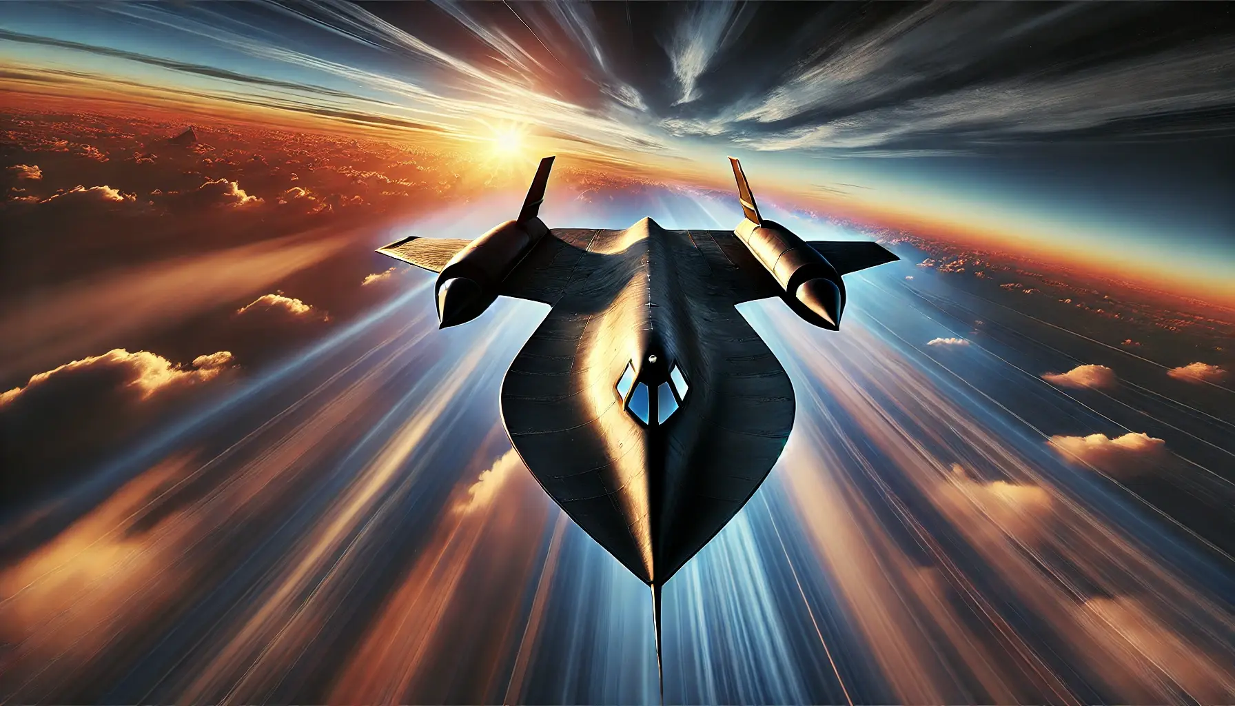DALL·E 2025-02-22 16.38.24 - A highly detailed CGI-rendered image of an SR-71 Blackbird soaring at extreme altitude with the sun rising in the background. The aircraft is depicted